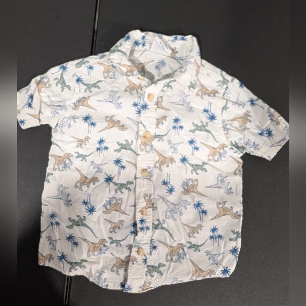 Wrangler Toddler Boy Dinosaur Print Button Down Shirt and Blue Shorts Set 3T - Picture 3 of 9